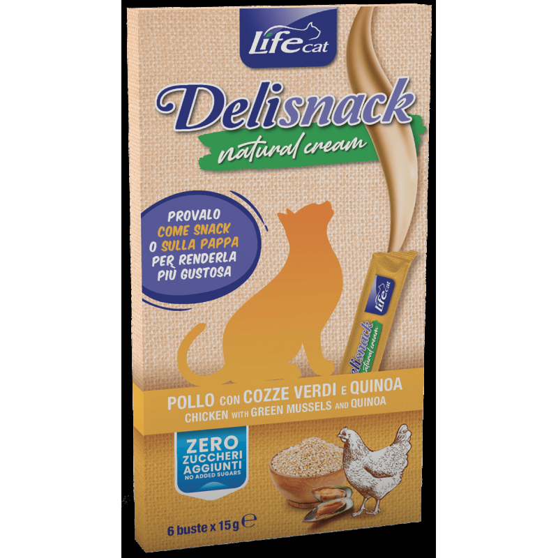 Life Cat Delisnack Natural Cream Snack Naturale per Gatti Comprane uno, ottenene uno gratis