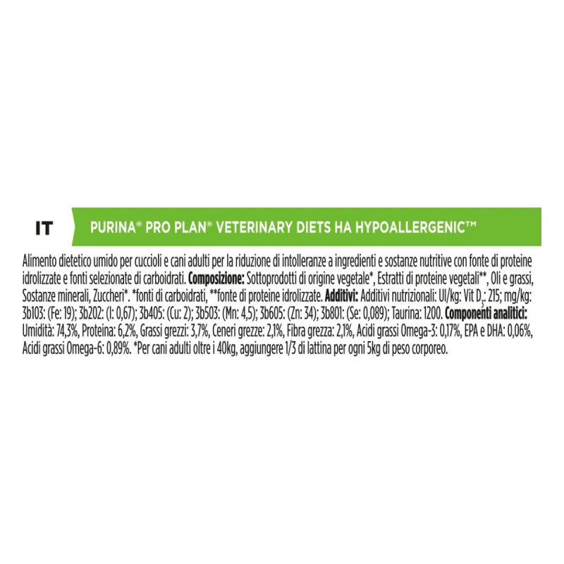 Purina Pro Plan Veterinary Diets HA Hypoallergenic Cibo Umido per Cani Presa