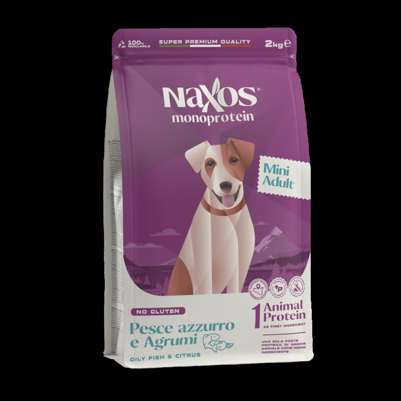 Naxos Monoprotein Adult Mini Pesce Azzurro e Agrumi per Cani Presa