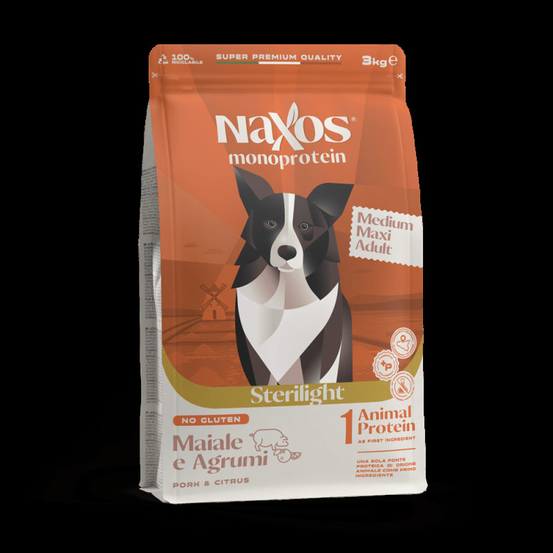 Naxos Monoprotein Medium Maxi Sterilight Maiale e Agrumi per Cani