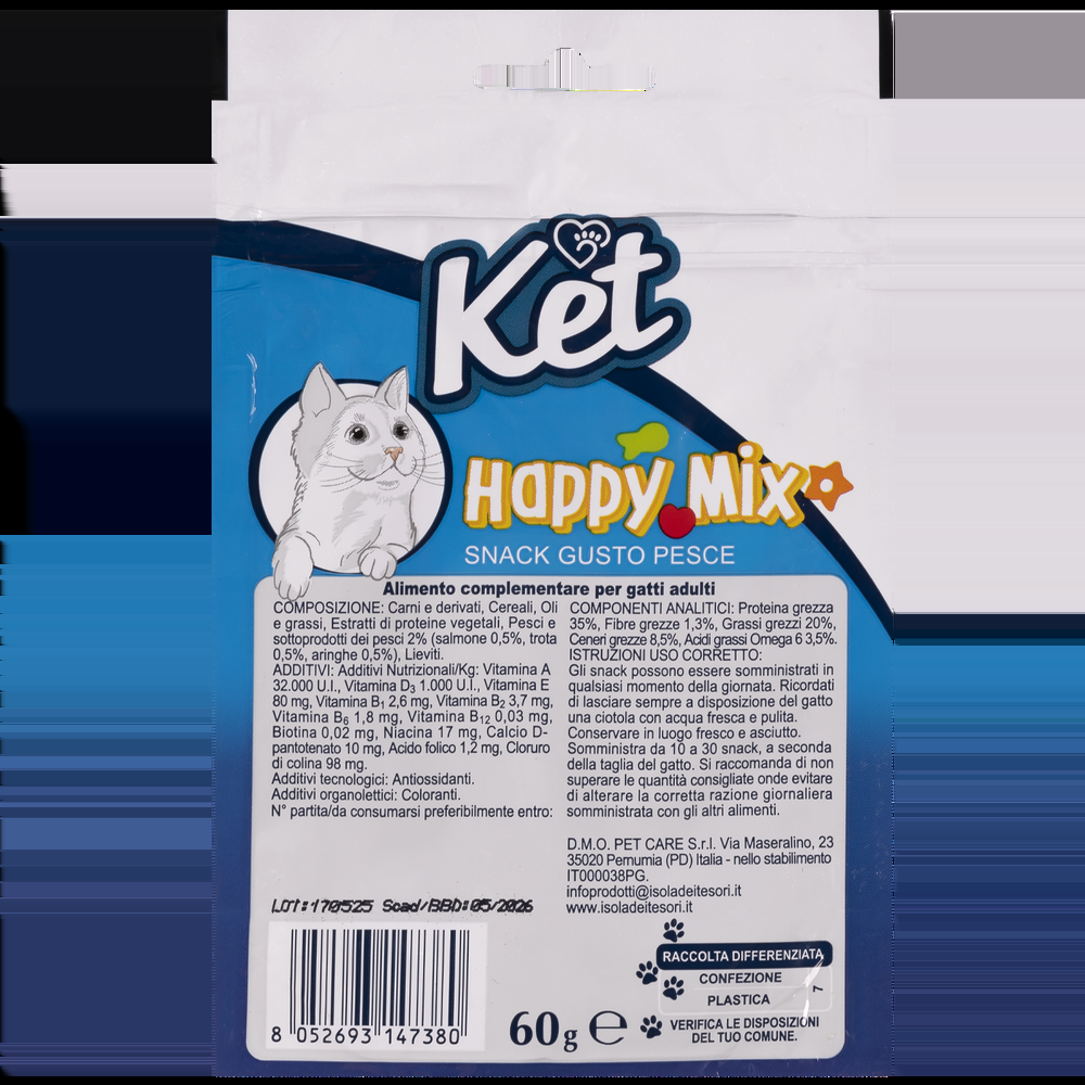 Ket Cat Adult Snack Happy Mix gusto Pesce 60 gr 000150176 Prezzo basso