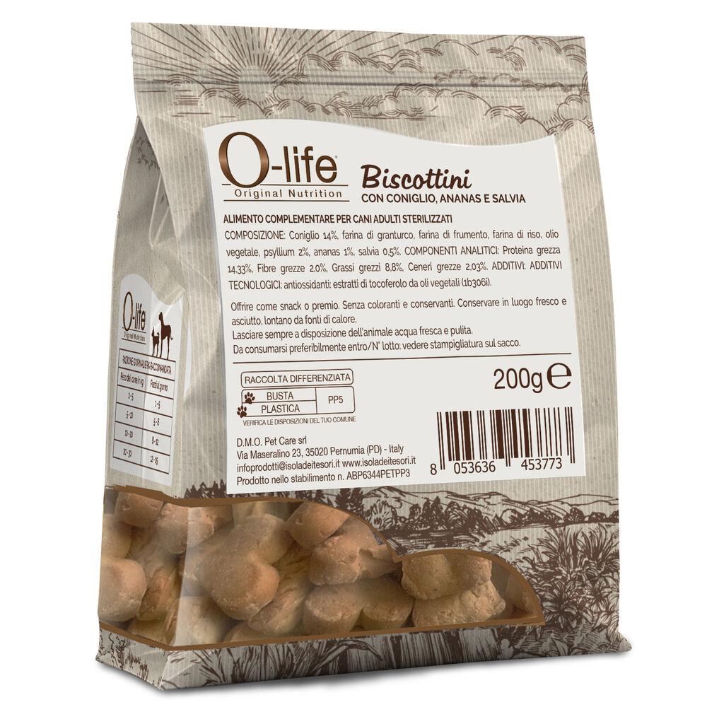 O-life Dog Adult Steril Biscottini con coniglio ananas e salvia 200gr 000134208 Offerta