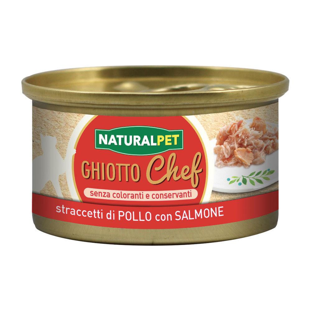 Naturalpet Ghiotto Chef Straccetti di Pollo con Salmone fumé 80gr 000142707 Comprane uno, ottenene uno gratis