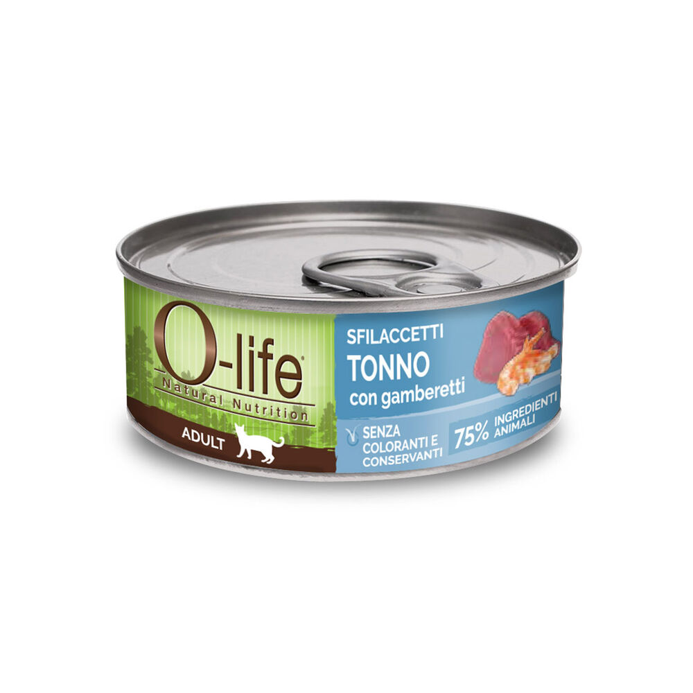O-life Cat Adult Sfilaccetti di Tonno con Gamberetti 70 gr 000143512