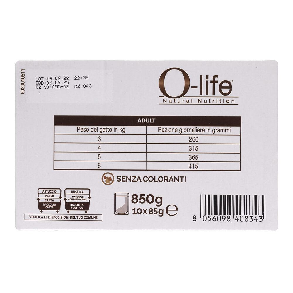 O-life Cat Adult Multibox Straccetti in salsa Salmone Manzo Anatra e Tacchino 85grx10 pz 000143634 Super sconto