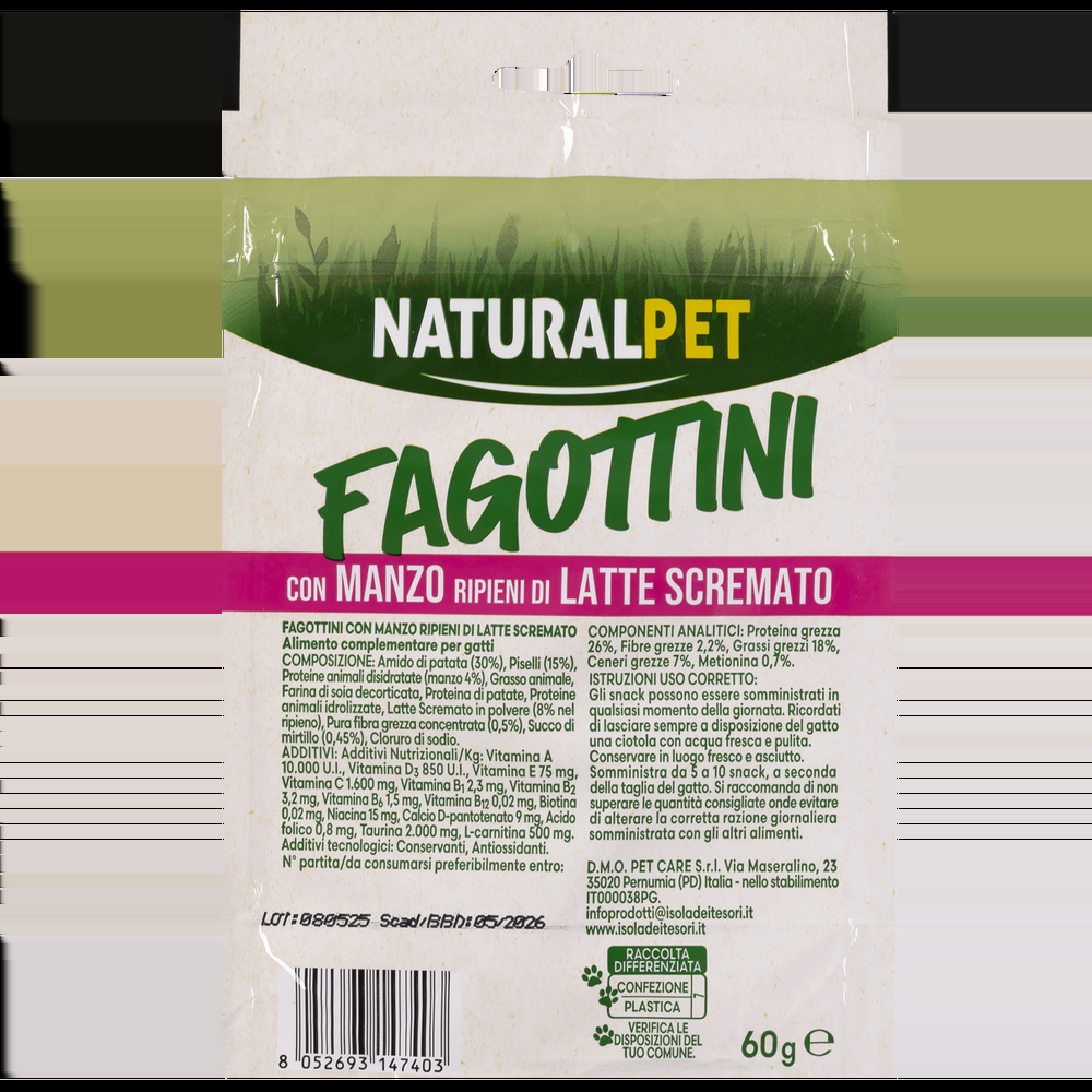 Naturalpet Snack Cat Sterilised Fagottini con Manzo ripieni di Latte scremato 60gr 000150178 Super sconto