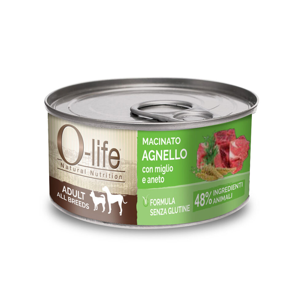 O-life Dog Adult All Breeds Macinato di Agnello con Miglio e Aneto 95 gr 000126722 Qualità