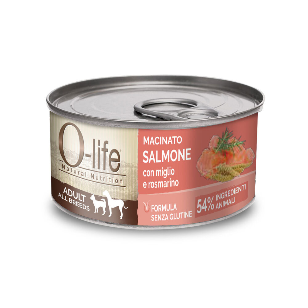 O-life Dog Adult All Breeds Macinato di Salmone con Miglio e Rosmarino 95 gr 000126720 Vendita