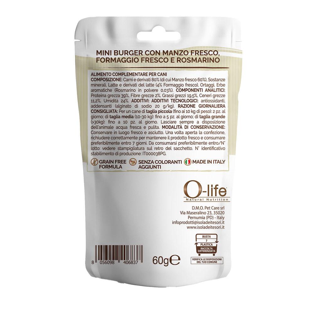O-life Dog Snack Mini Burger con Manzo fresco Formaggio fresco e Rosmarino 60 gr 000138730 Grande vendita