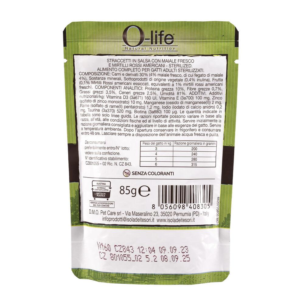 O-life Cat Adult Sterilised Straccetti in salsa con Maiale fresco e Mirtilli rossi americani 85 gr 000143622 Offerta esclusiva