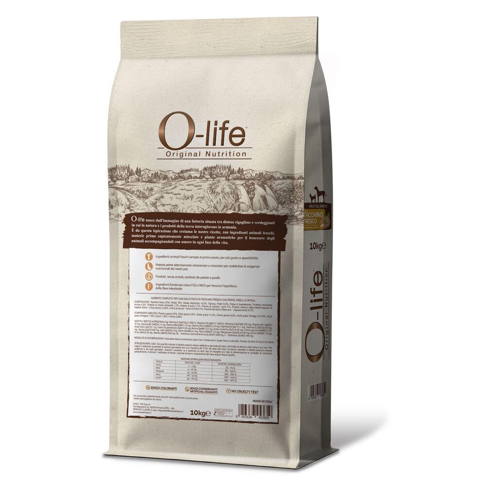 O-life Dog Adult All breeds ricco in Tacchino fresco con patate piselli e ortica 10kg 000125877 Vendita calda