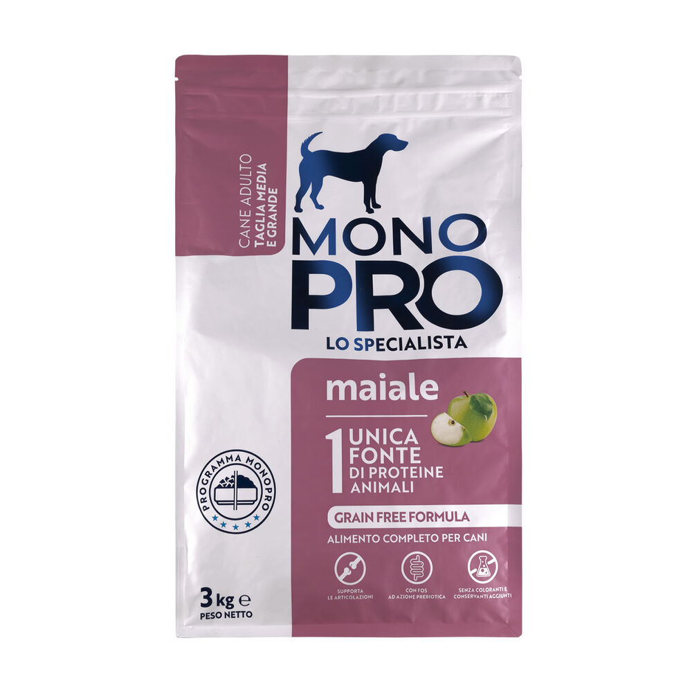 Monopro Dog Adult Medium&Large Grain Free Maiale 3 kg 000125728 Comprane uno, ottenene uno gratis