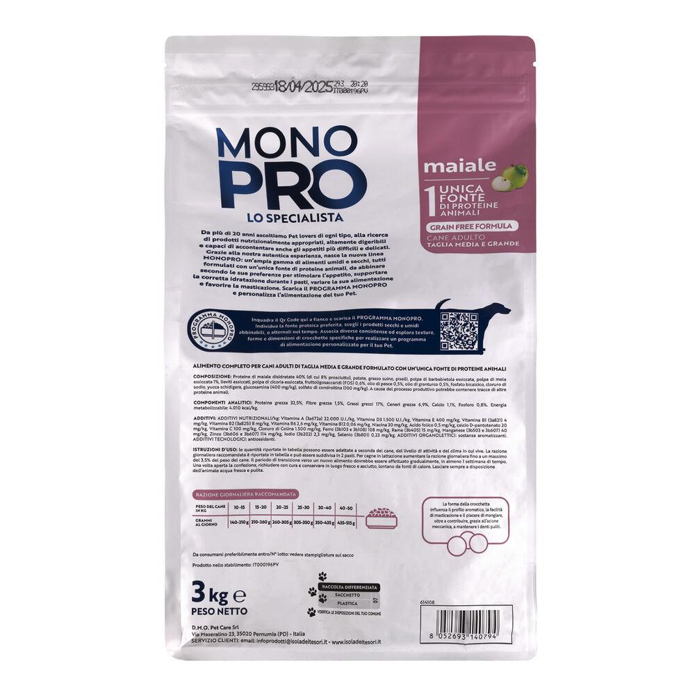 Monopro Dog Adult Medium&Large Grain Free Maiale 3 kg 000125728 Comprane uno, ottenene uno gratis