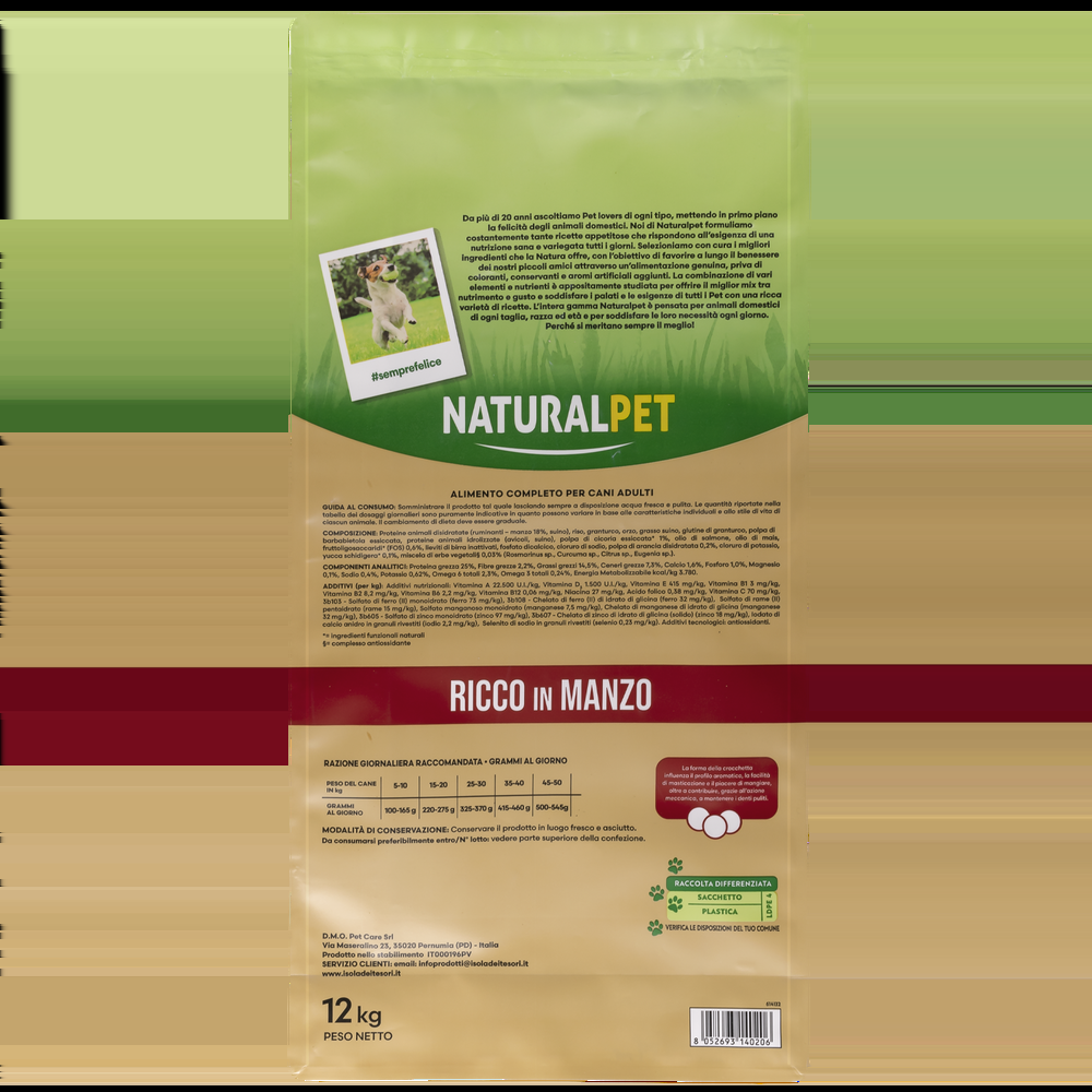 Naturalpet Premium Dog Adult All breeds ricco in Manzo 12 kg 000125705 Enormi sconti