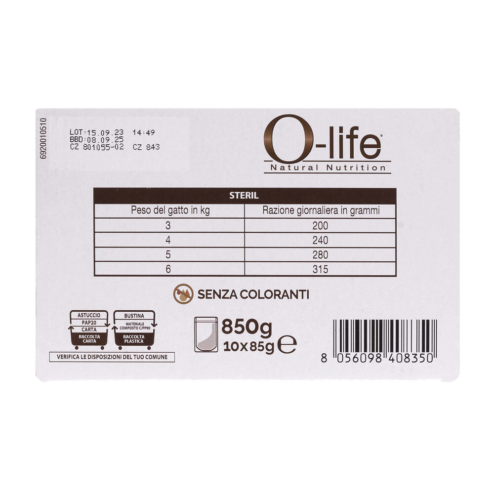 O-life Cat Adult Sterilised Multibox Salmone Maiale e Tacchino 85grx10 pz 000143633 Soddisfazione Garantita