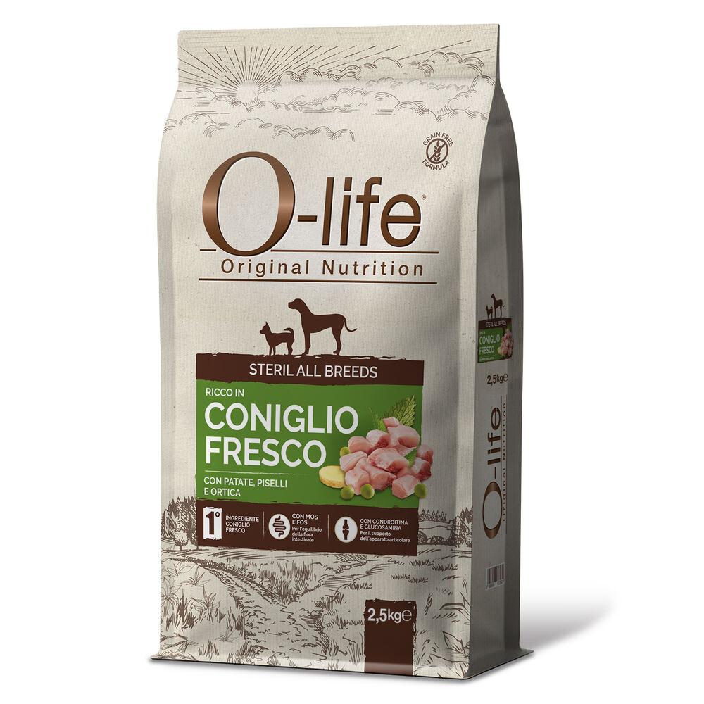 O-life Dog Steril All breeds ricco in Coniglio fresco con patate piselli e ortica 2 5 kg 000125870