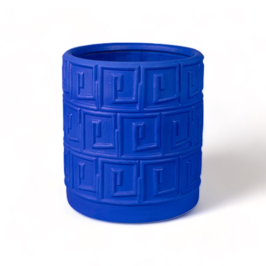 Seletti Terracotta Vase with Saucer Greca Blue Negozi Online